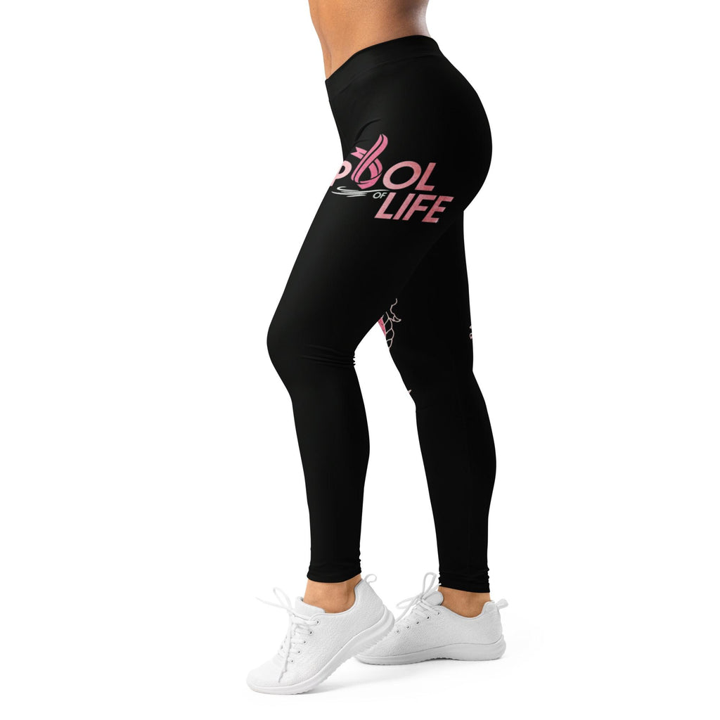 Black Dragon Print Athletic Leggings, Breast Cancer Awareness Ribbon