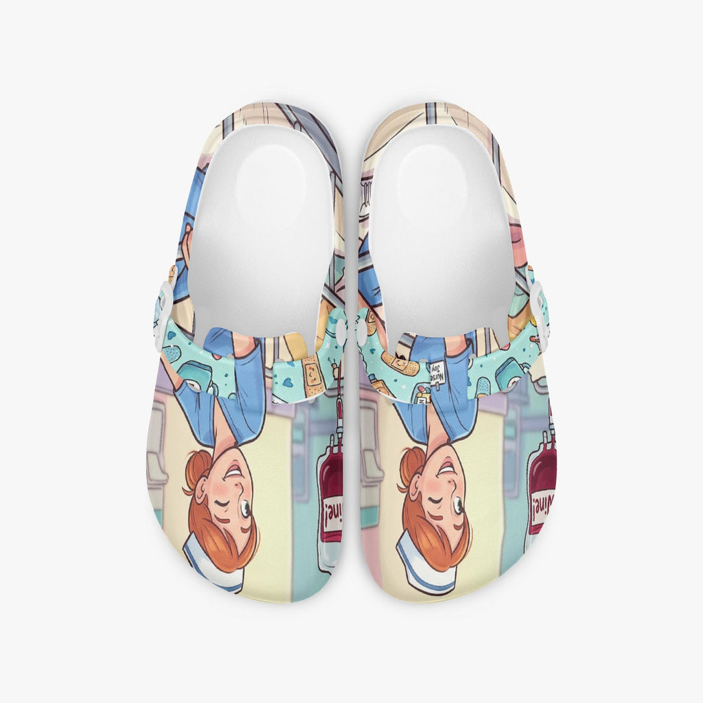 Funny Nurse Clogs, Wine O'Clock Cartoon IV Drip Shoes, EVA Comfort Sandals