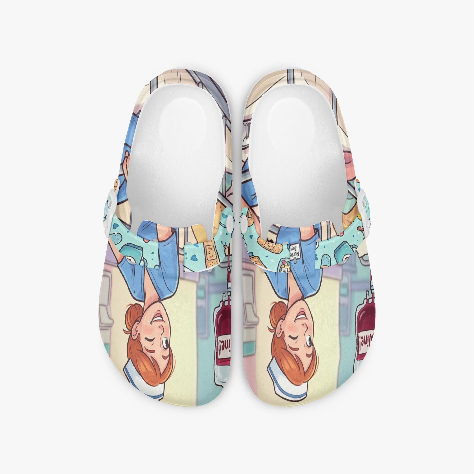 Funny Nurse Clogs, Wine O'Clock Cartoon IV Drip Shoes, EVA Comfort Sandals