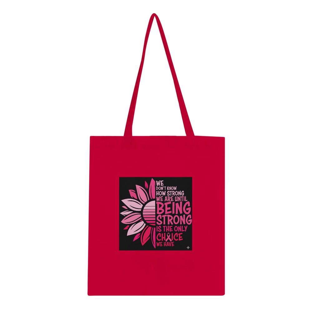 Strong Character Cancer Awareness Tote Bag, Pink Hope Ribbon Cotton Tote