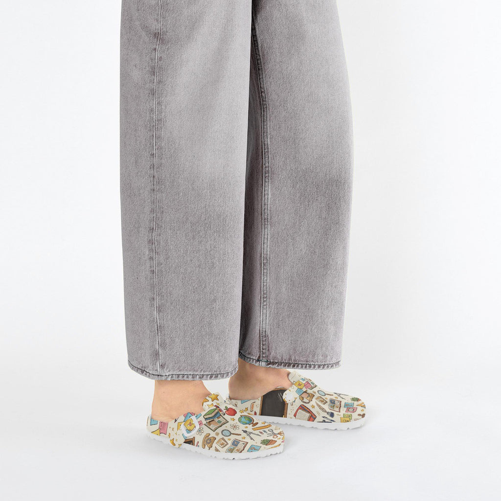 Retro Classroom Pattern Clogs | Teacher Appreciation Shoes with Stars, Books, & Globes