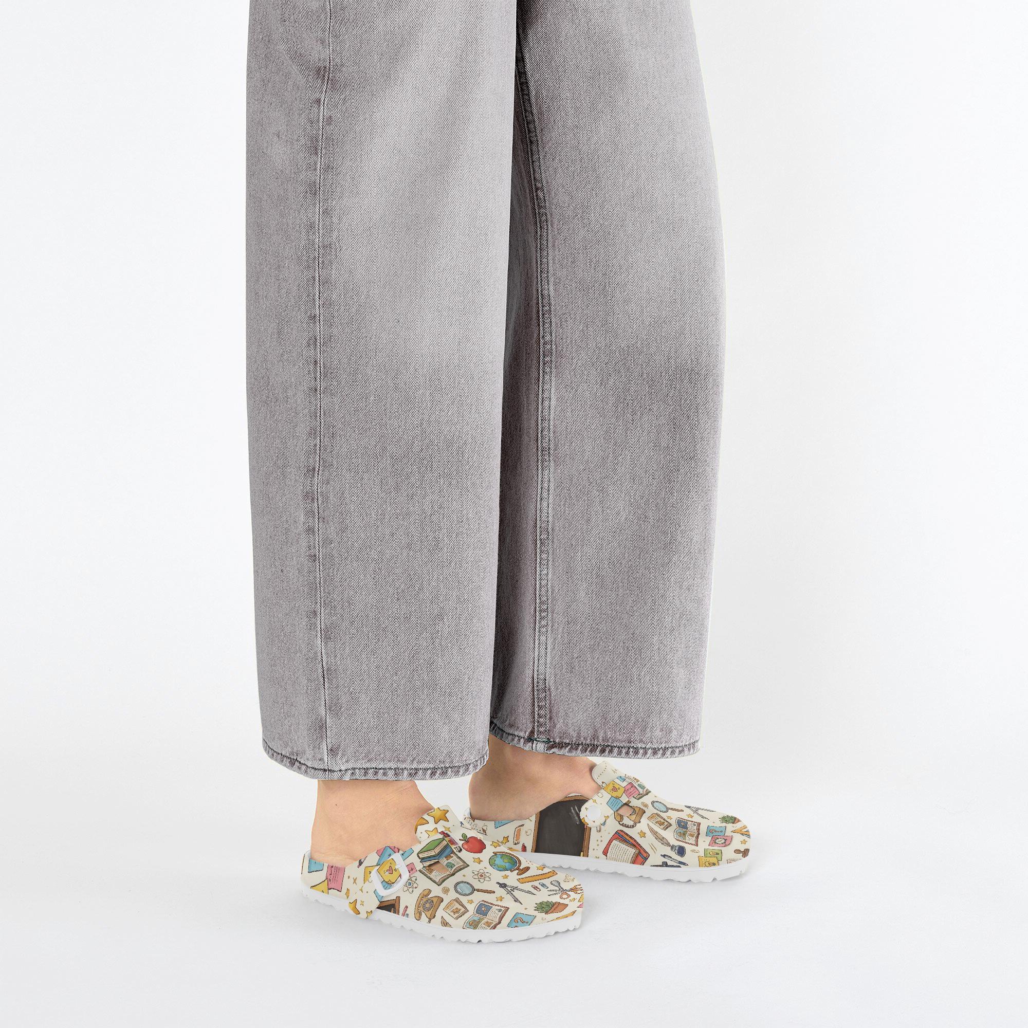 Retro Classroom Pattern Clogs | Teacher Appreciation Shoes with Stars, Books, & Globes