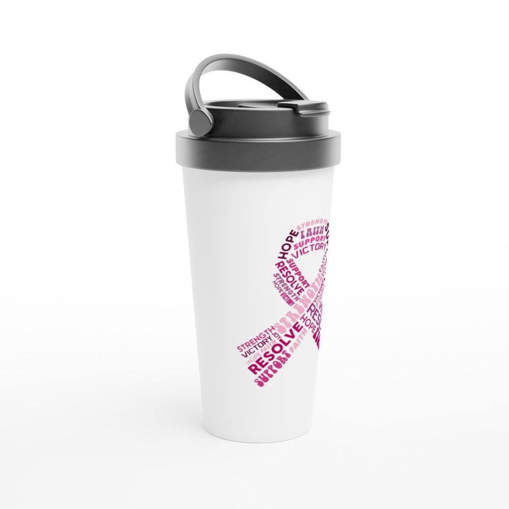 Breast Cancer Ribbon Support White 15oz Stainless Steel Travel Mug