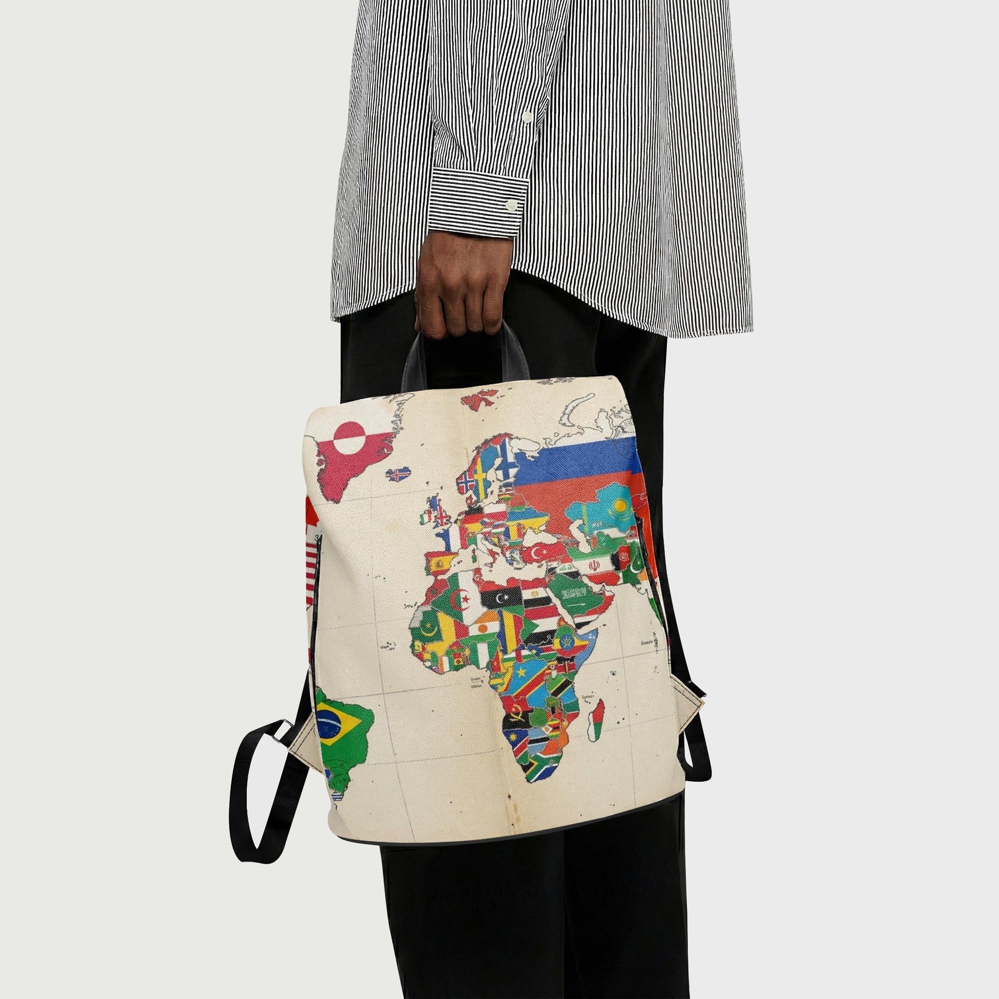 The Global Traveler: National Flags World Map Printed Backpack