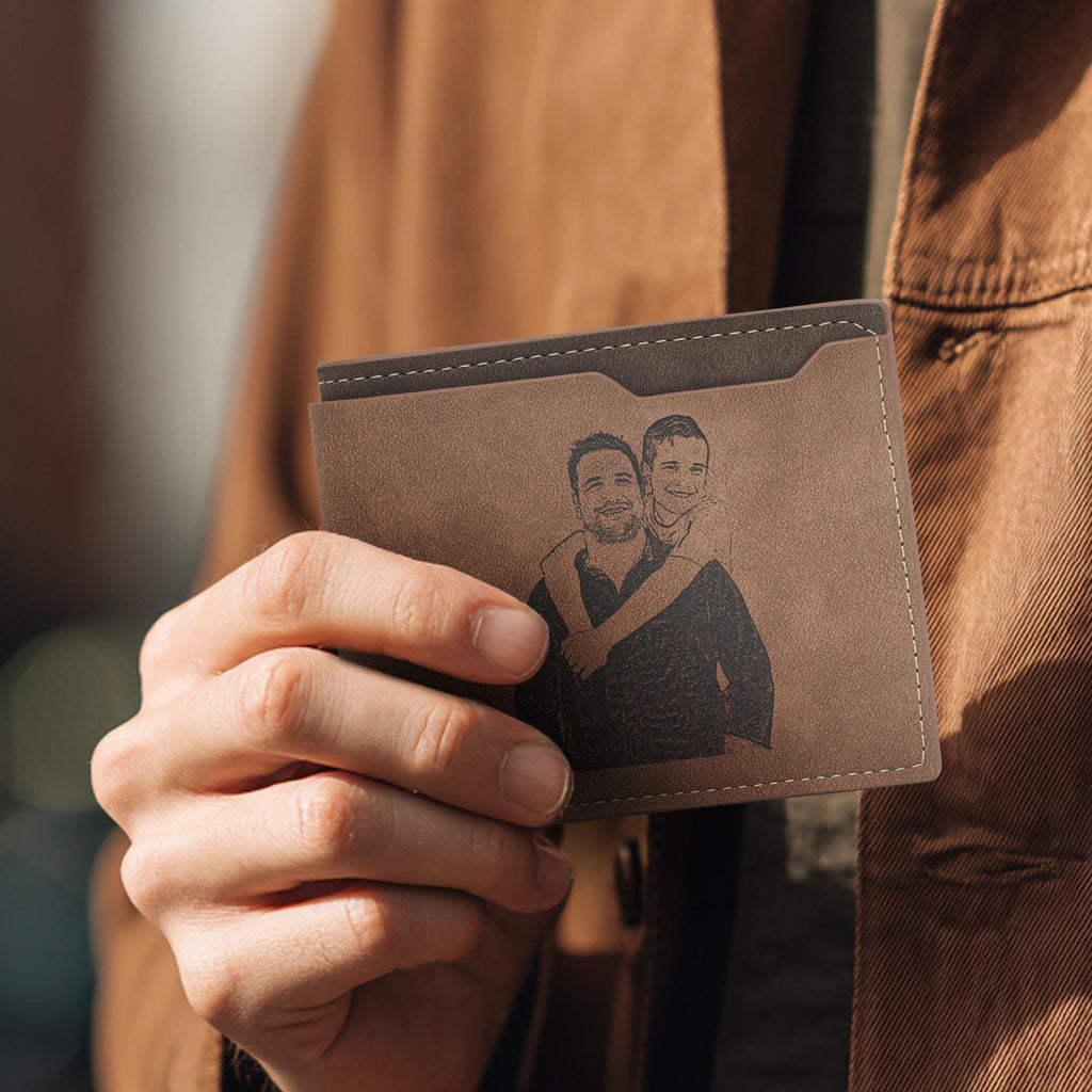 Personalized Photo Wallet for Men – Custom Engraved Leather Gift for Dad