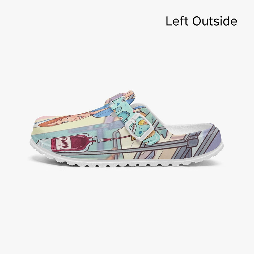 Funny Nurse Clogs, Wine O'Clock Cartoon IV Drip Shoes, EVA Comfort Sandals