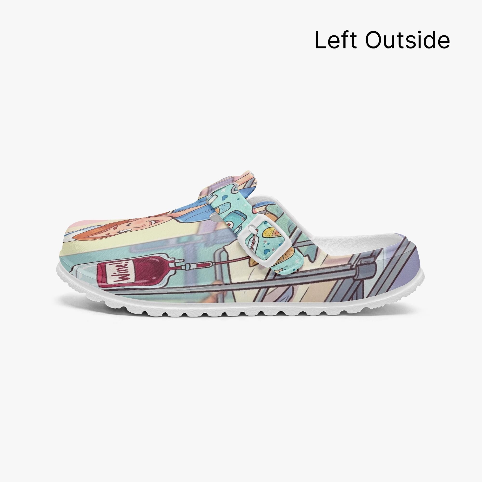 Funny Nurse Clogs, Wine O'Clock Cartoon IV Drip Shoes, EVA Comfort Sandals