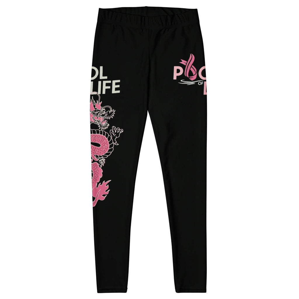 Black Dragon Print Athletic Leggings, Breast Cancer Awareness Ribbon
