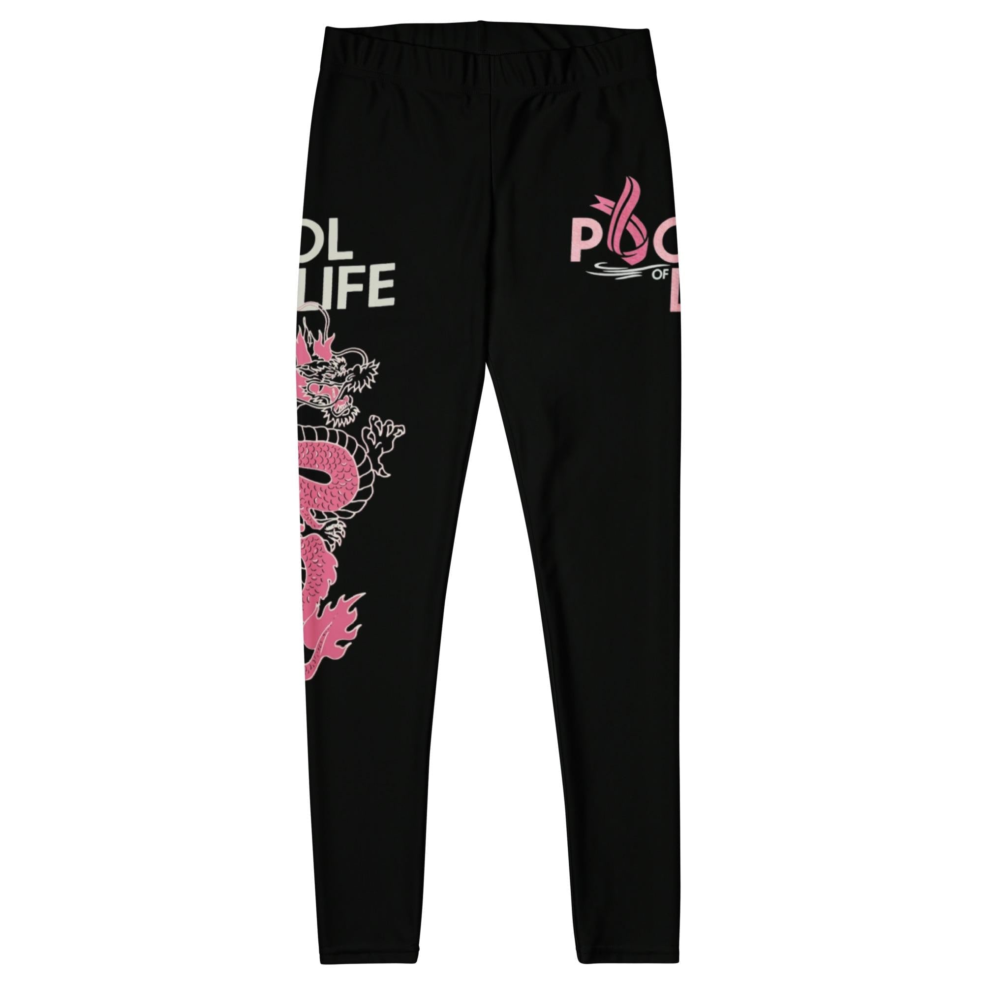 Black Dragon Print Athletic Leggings, Breast Cancer Awareness Ribbon