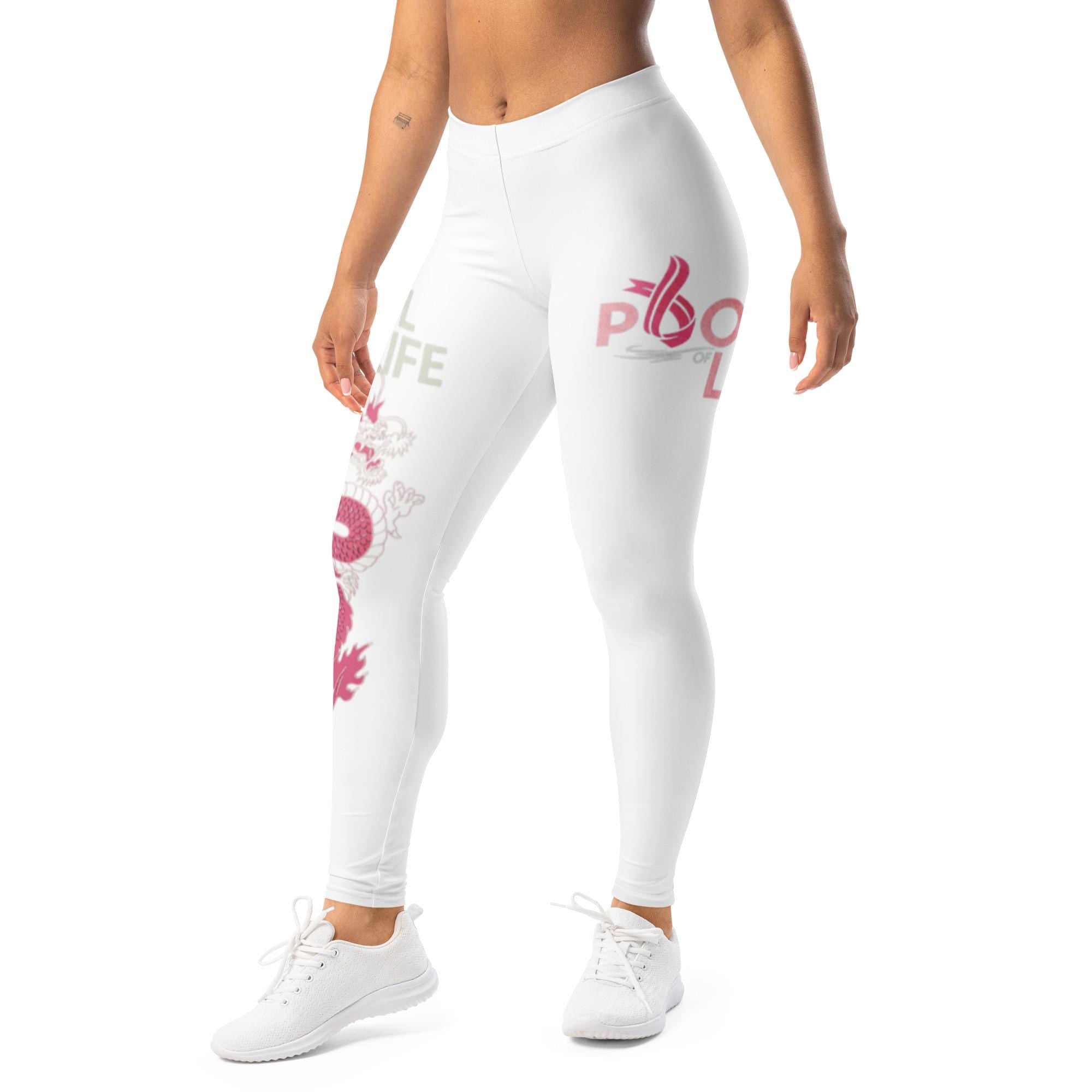 White Dragon Athletic Leggings, Breast Cancer Awareness Ribbon, Survivor Support Gear