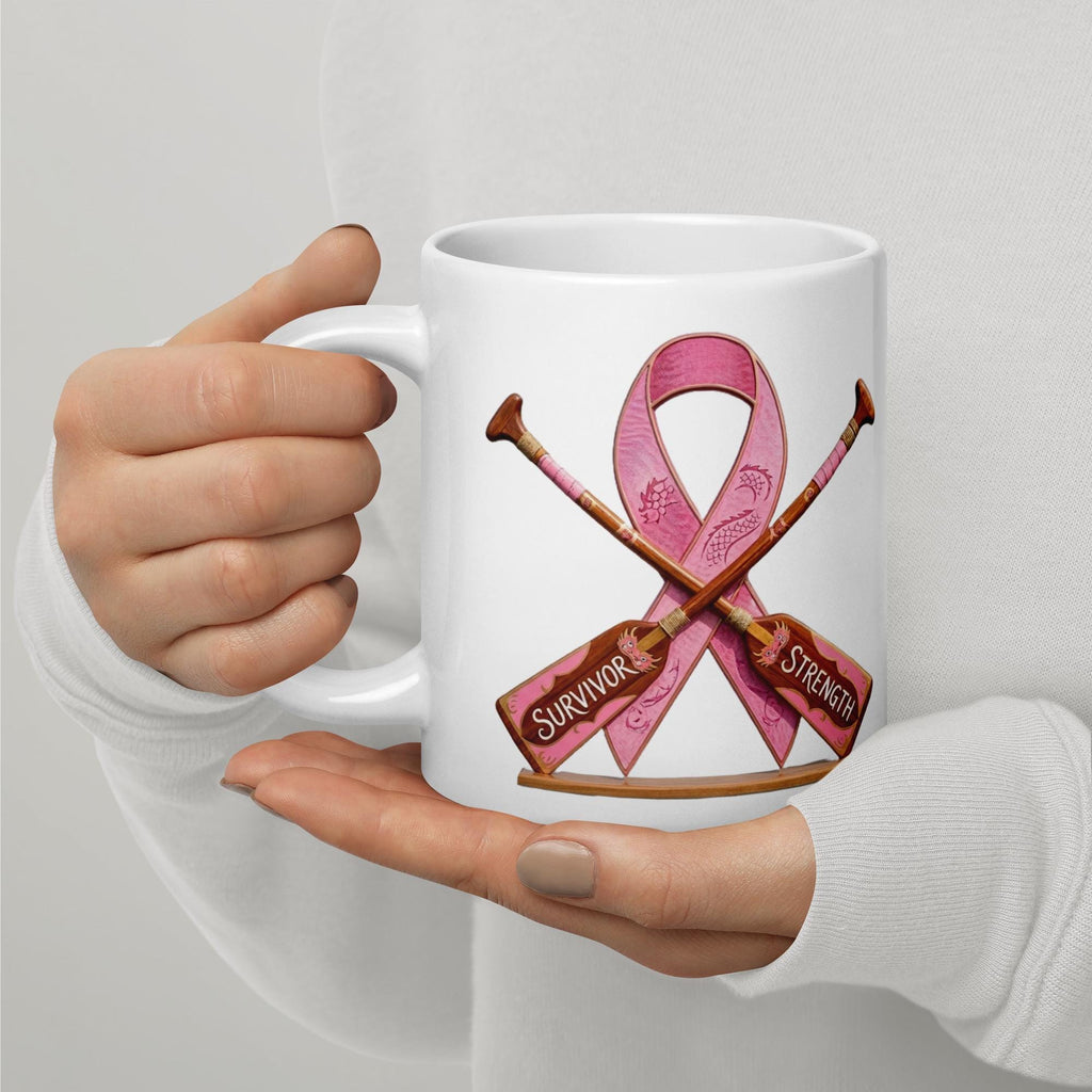 Breast cancer Survivor,  paddle White glossy mug