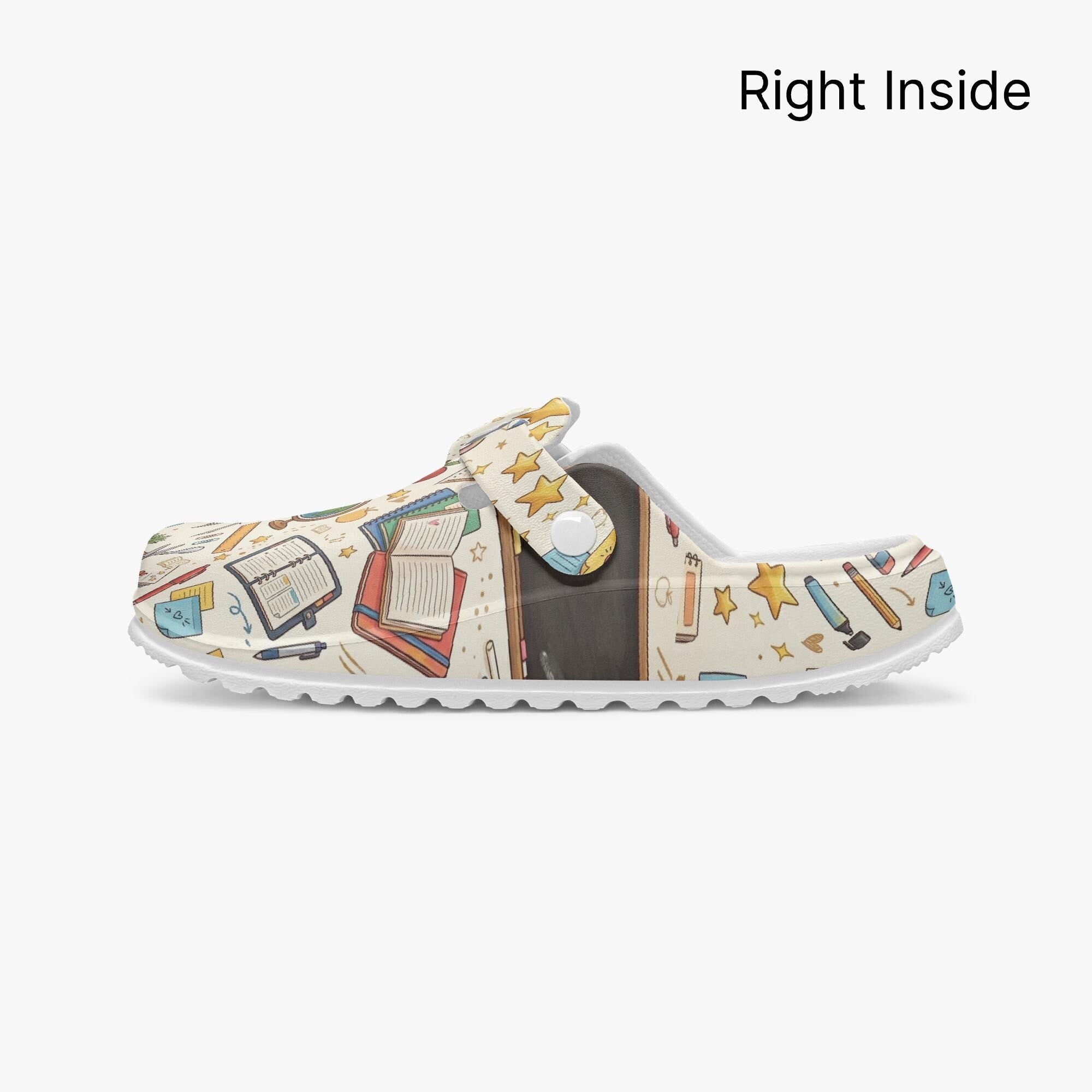 Retro Classroom Pattern Clogs | Teacher Appreciation Shoes with Stars, Books, & Globes