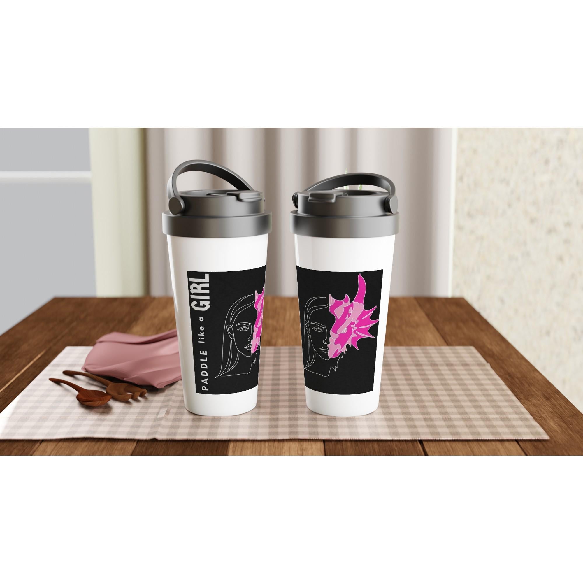 Dragon Boat Paddle Like a Girl Travel Mug, Breast Cancer Awareness Survivor Support (15oz)