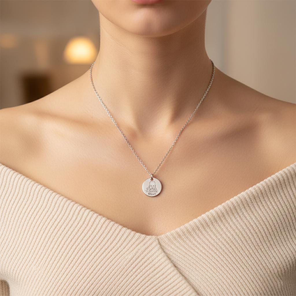 Custom Photo Projection Necklace – Sterling Silver Engraved Memory Jewelry