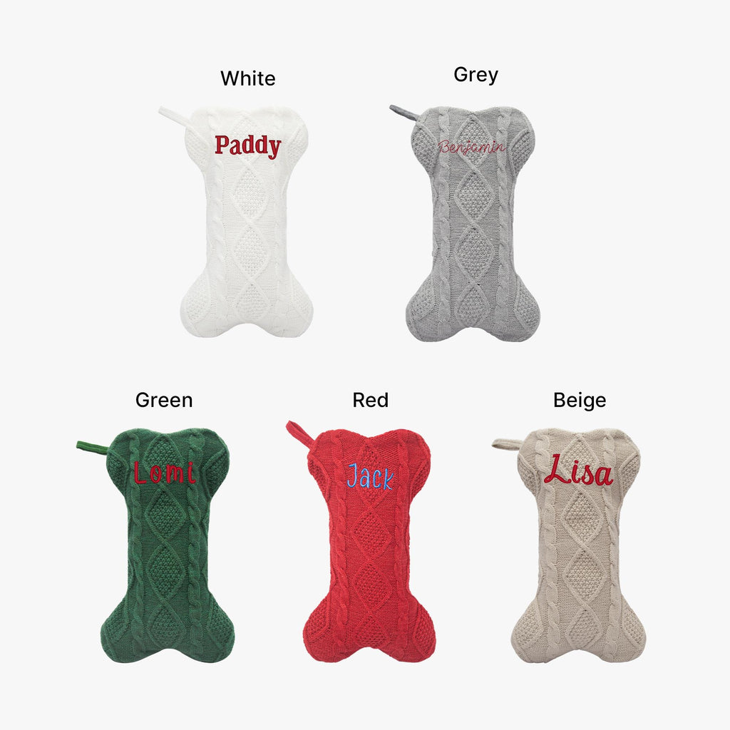 Pet Dog . Knitted Bone Shaped Embroidered Christmas Stocking