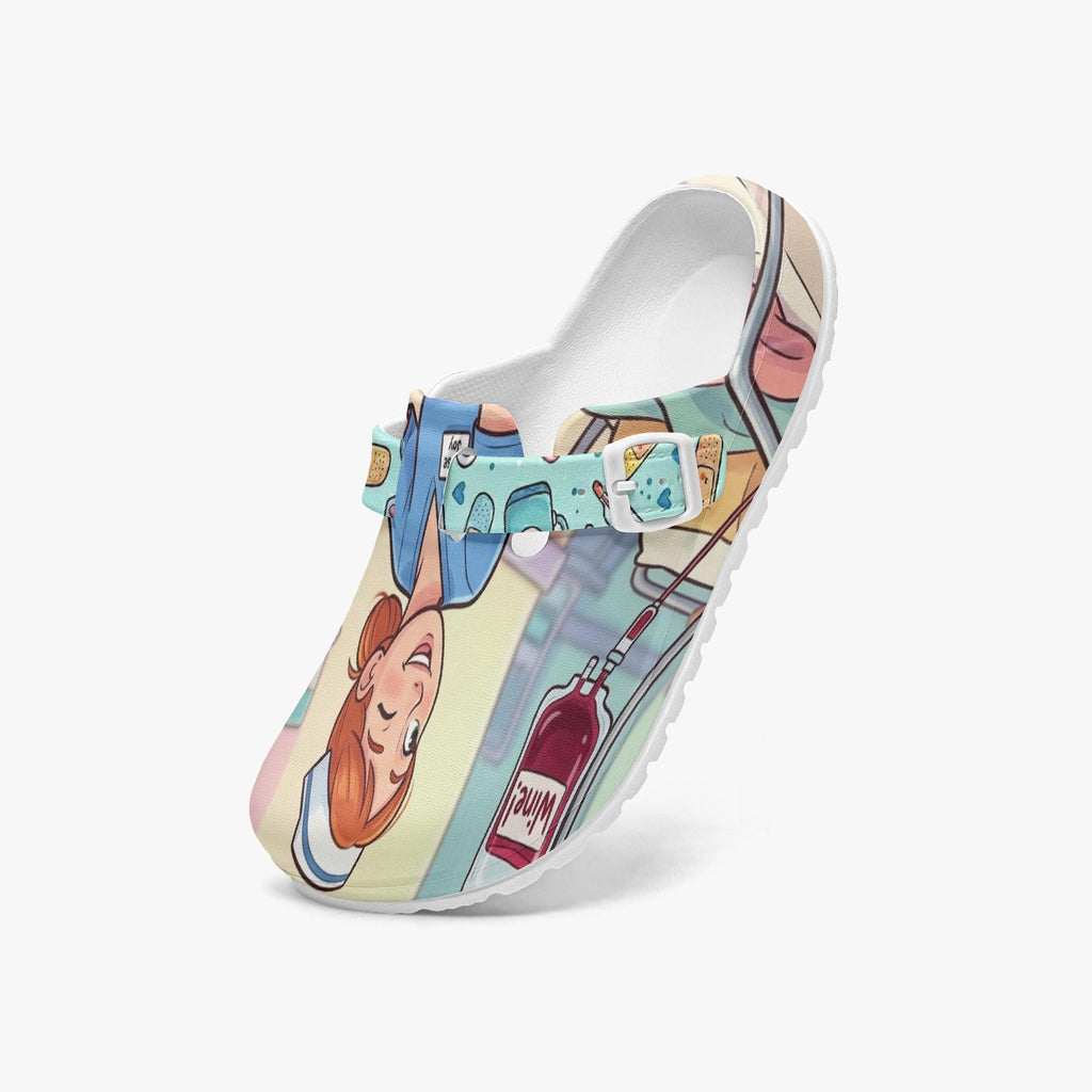 Funny Nurse Clogs, Wine O'Clock Cartoon IV Drip Shoes, EVA Comfort Sandals