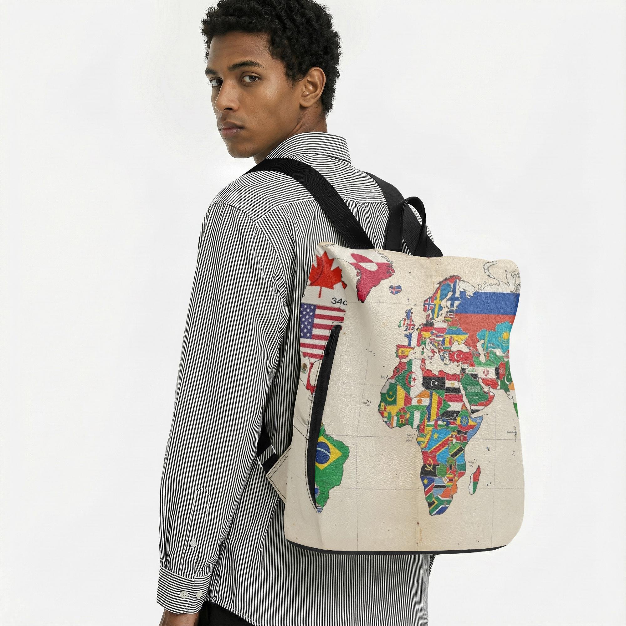 The Global Traveler: National Flags World Map Printed Backpack