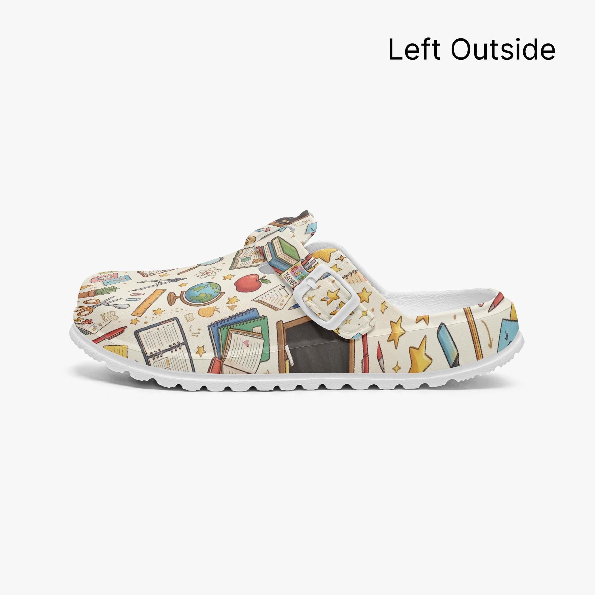 Retro Classroom Pattern Clogs | Teacher Appreciation Shoes with Stars, Books, & Globes