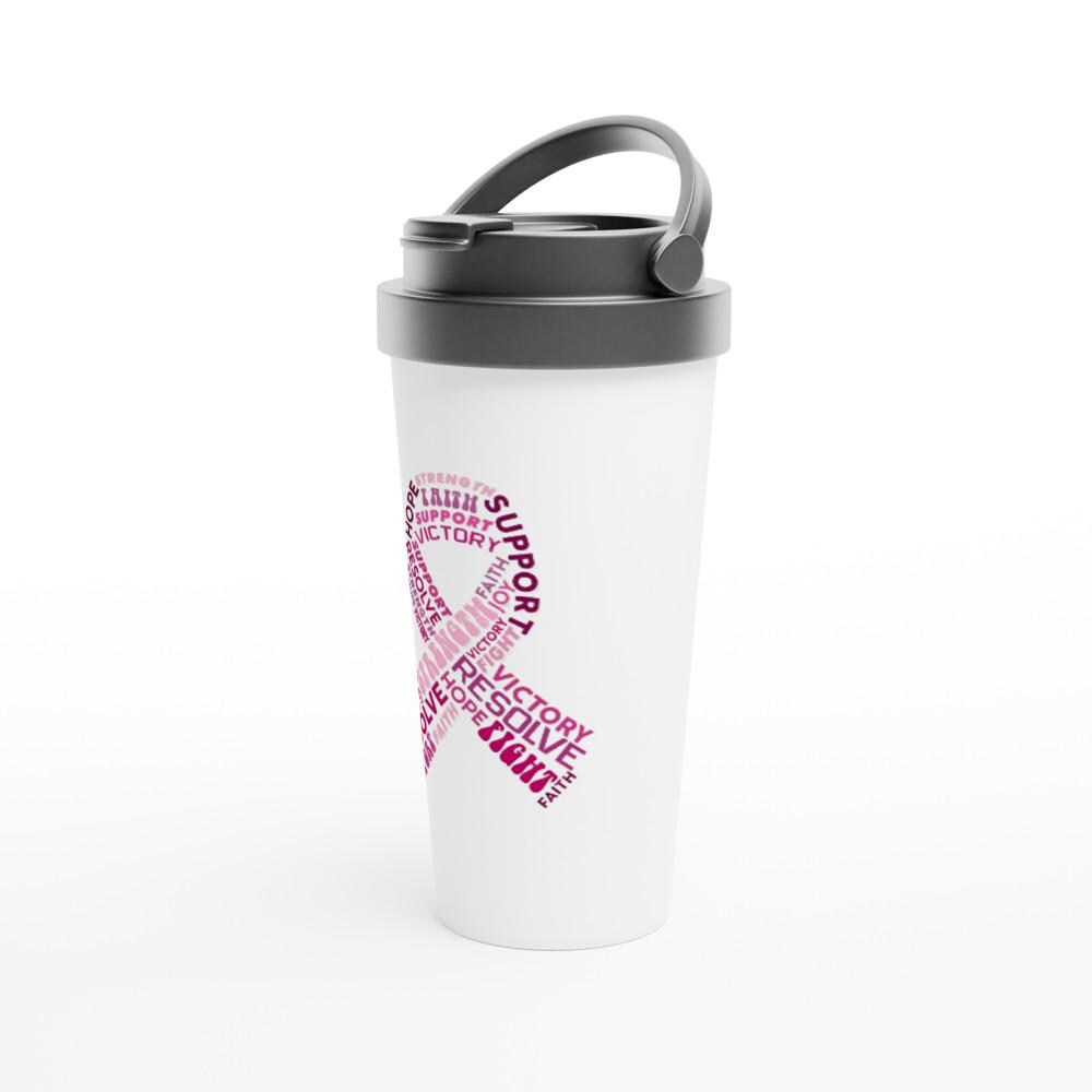 Breast Cancer Ribbon Support White 15oz Stainless Steel Travel Mug
