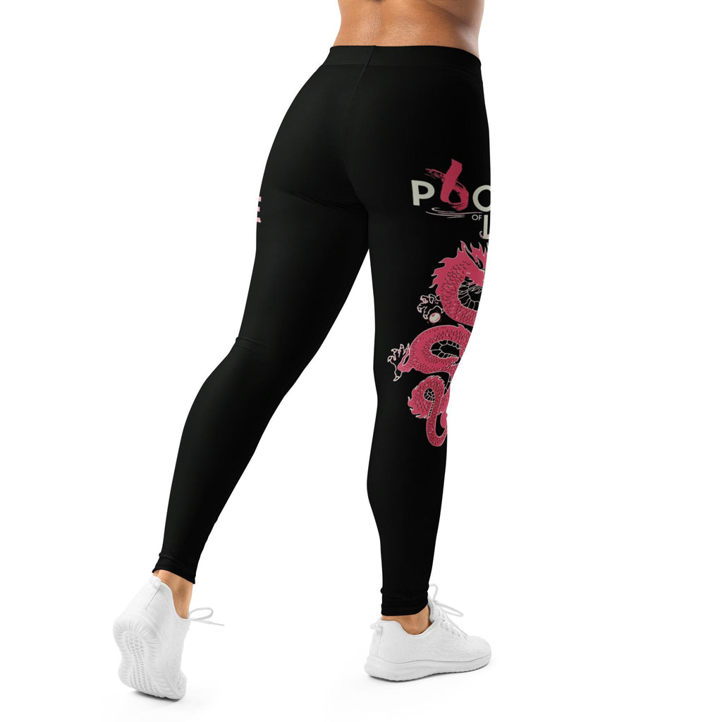 Black Dragon Print Athletic Leggings, Breast Cancer Awareness Ribbon
