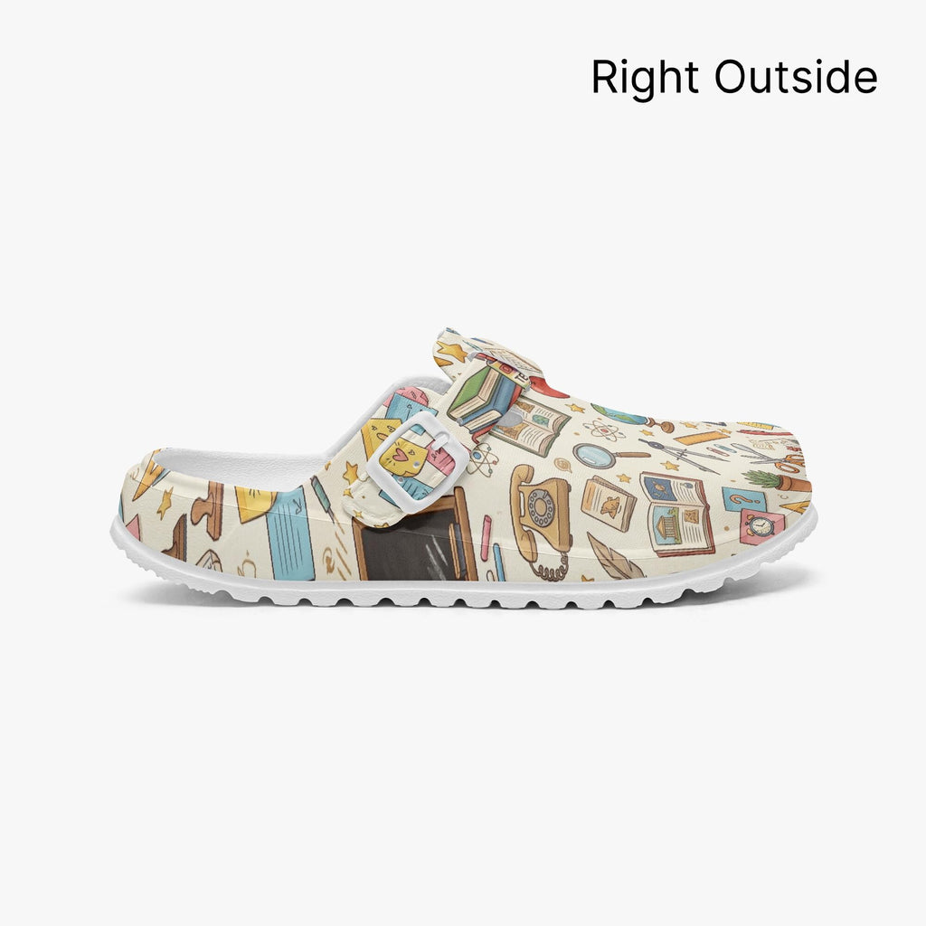 Retro Classroom Pattern Clogs | Teacher Appreciation Shoes with Stars, Books, & Globes