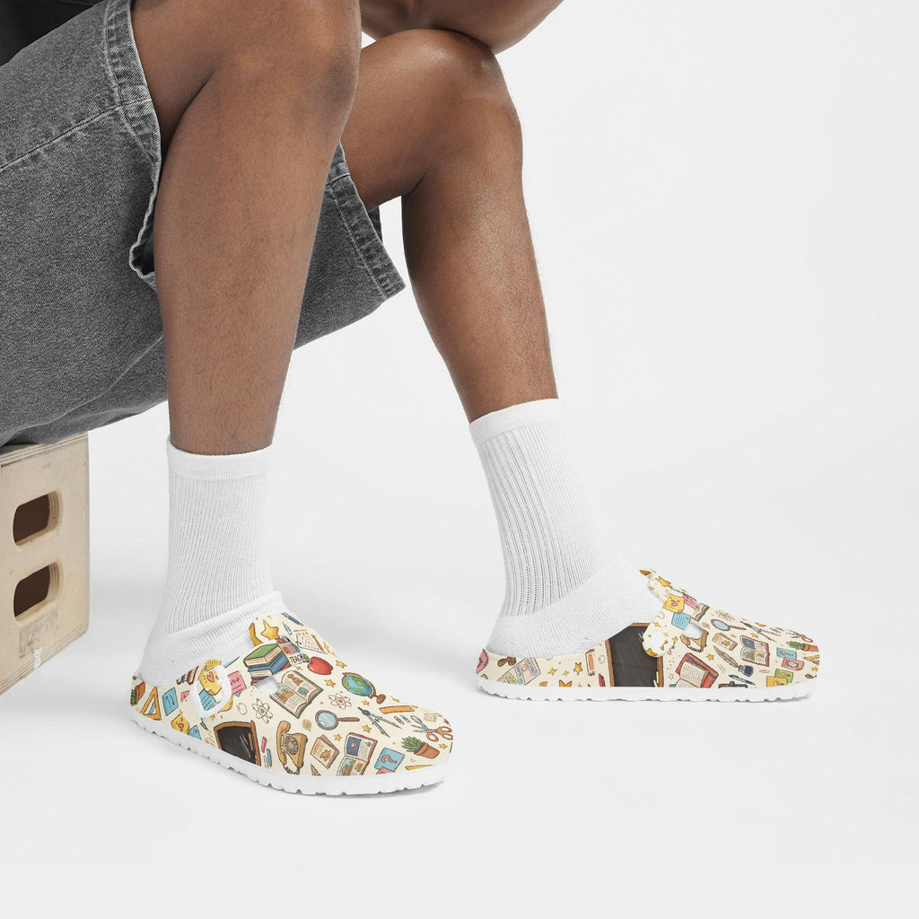 Retro Classroom Pattern Clogs | Teacher Appreciation Shoes with Stars, Books, & Globes