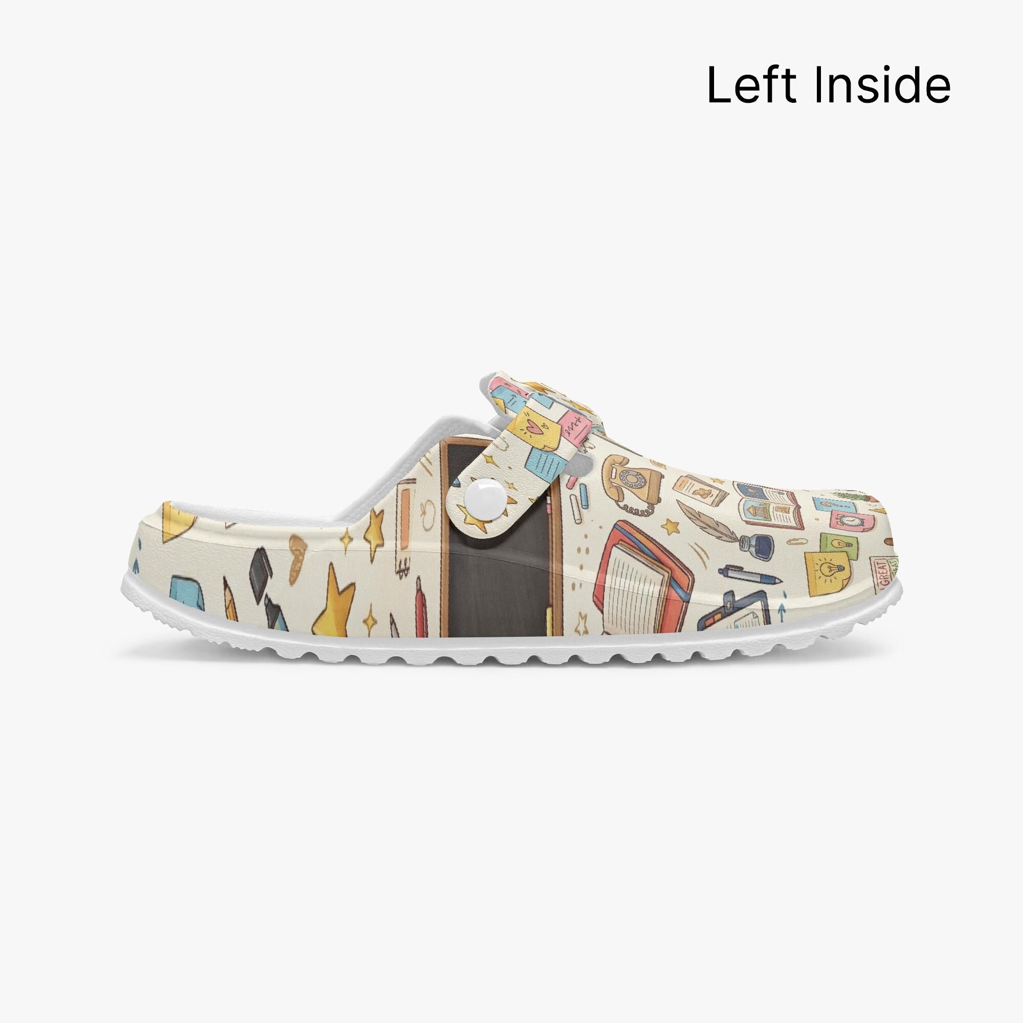 Retro Classroom Pattern Clogs | Teacher Appreciation Shoes with Stars, Books, & Globes