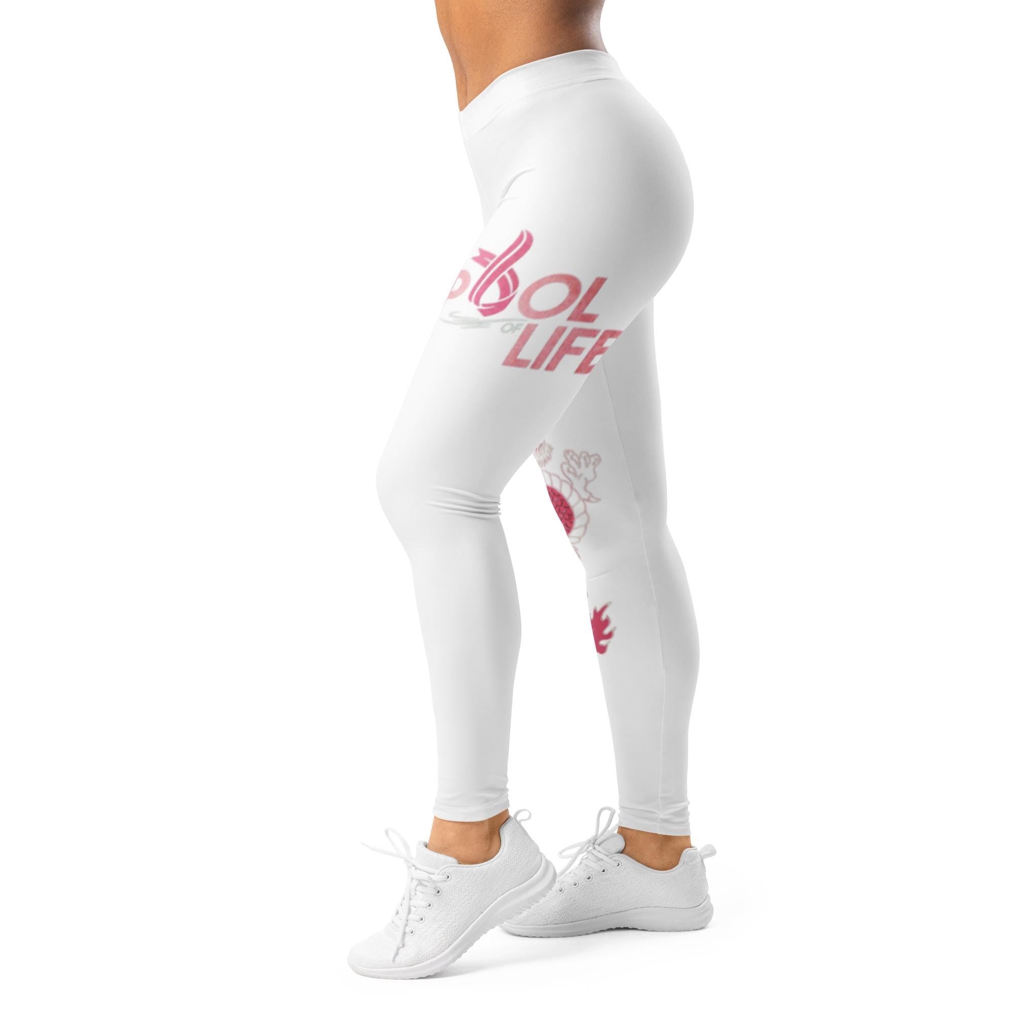 White Dragon Athletic Leggings, Breast Cancer Awareness Ribbon, Survivor Support Gear