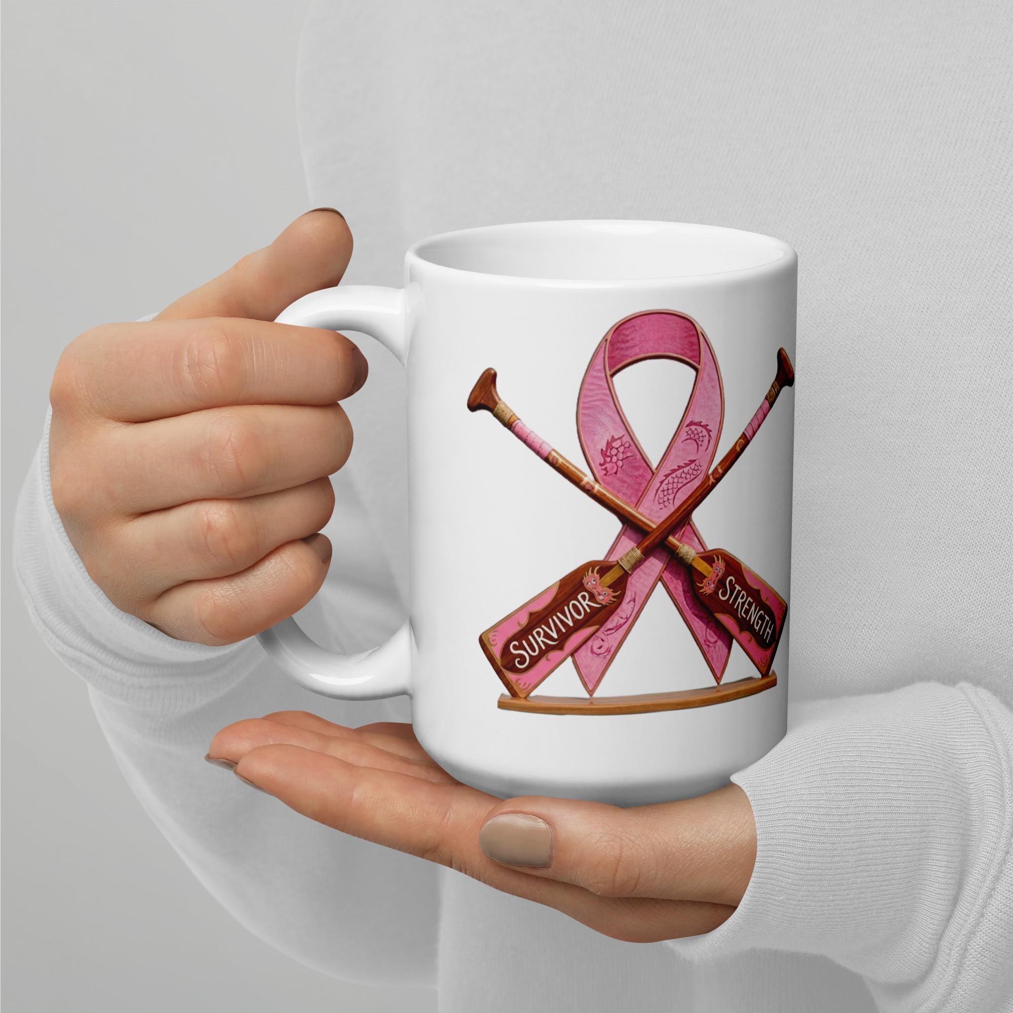Breast cancer Survivor,  paddle White glossy mug