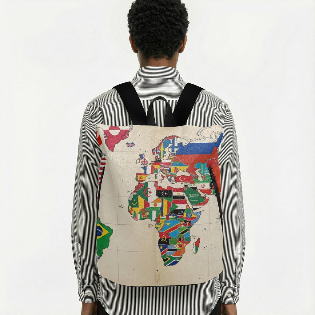 The Global Traveler: National Flags World Map Printed Backpack