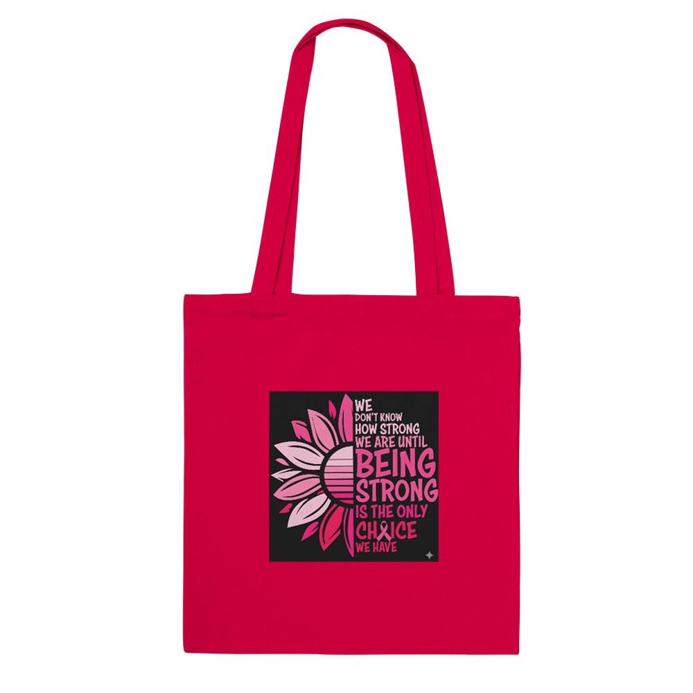Strong Character Cancer Awareness Tote Bag, Pink Hope Ribbon Cotton Tote