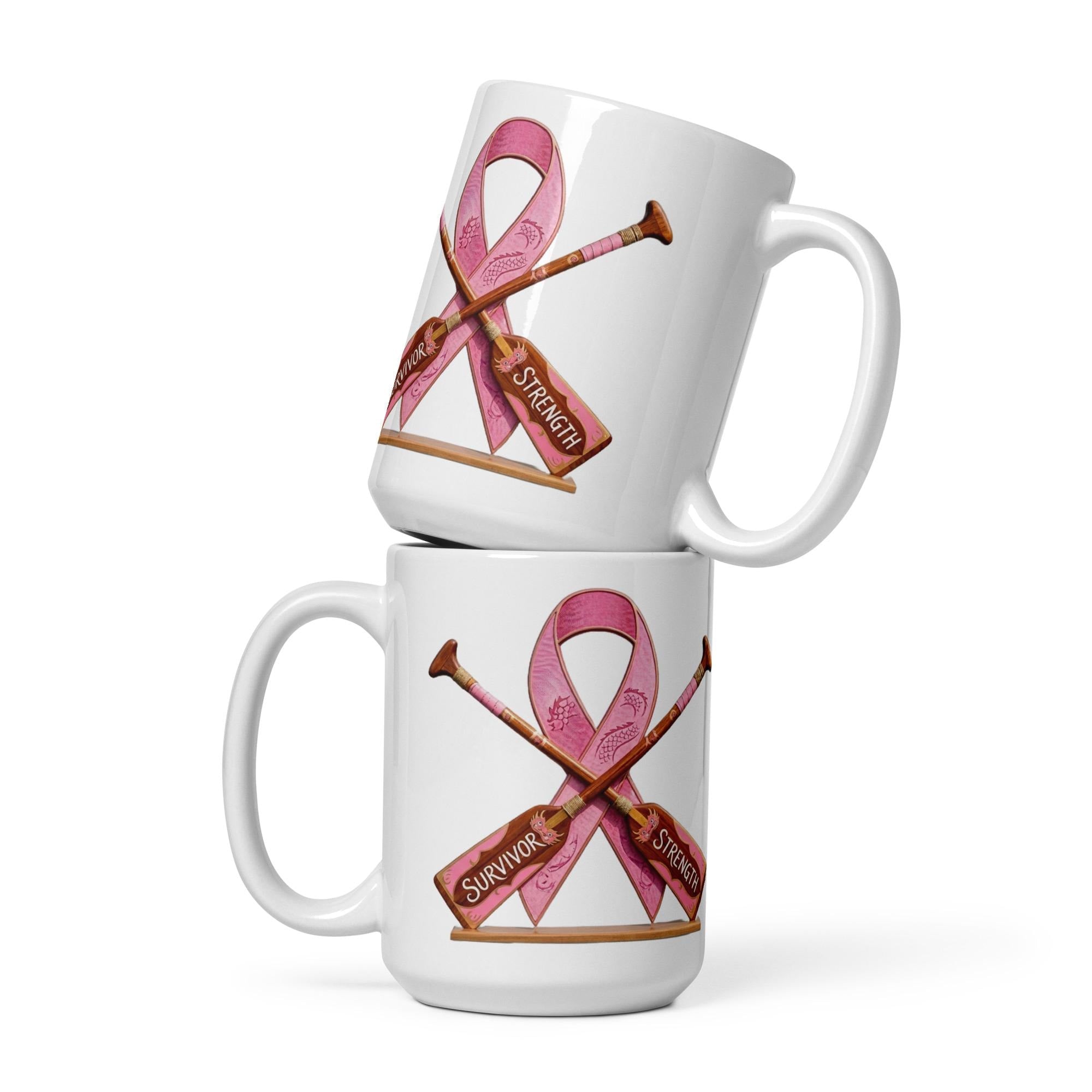 Breast cancer Survivor,  paddle White glossy mug