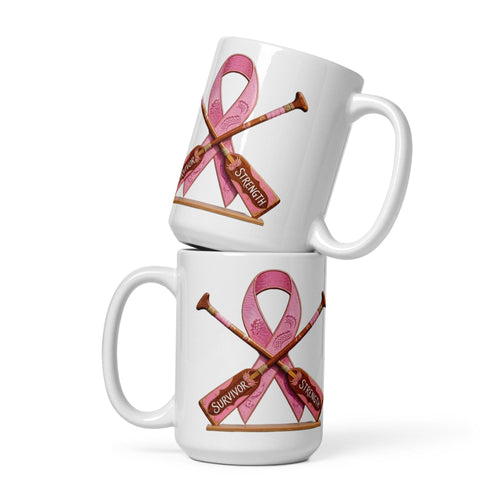 Breast cancer Survivor,  paddle White glossy mug