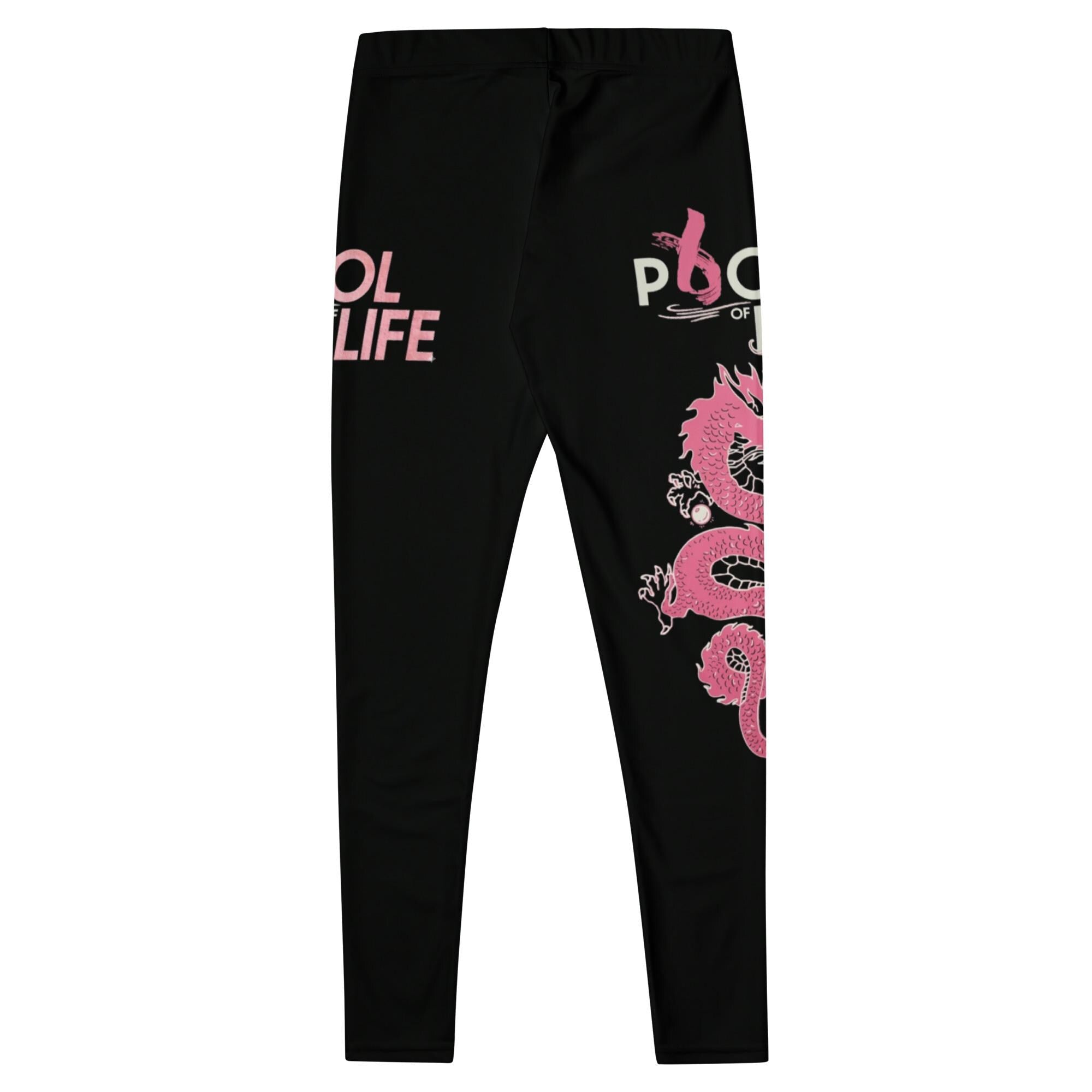 Black Dragon Print Athletic Leggings, Breast Cancer Awareness Ribbon