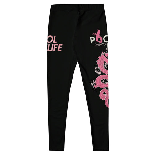 Black Dragon Print Athletic Leggings, Breast Cancer Awareness Ribbon