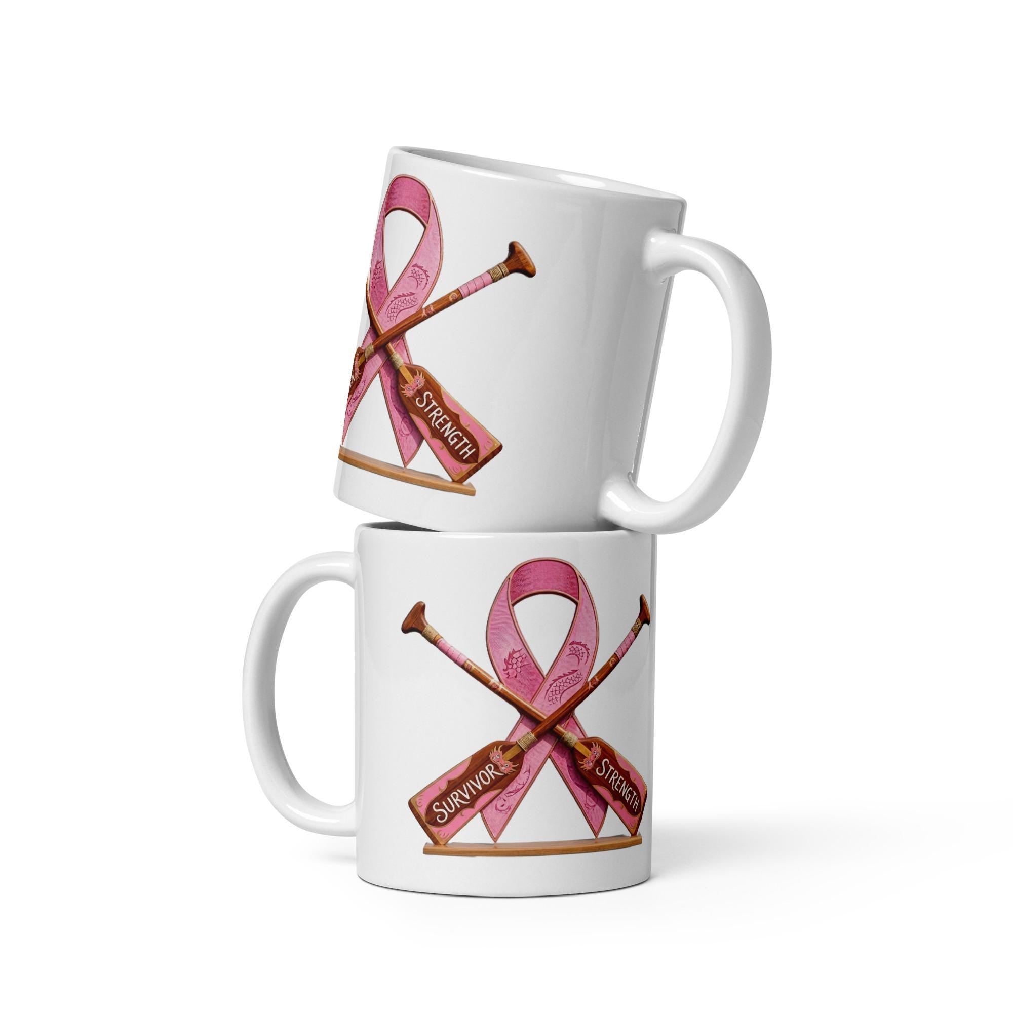 Breast cancer Survivor,  paddle White glossy mug