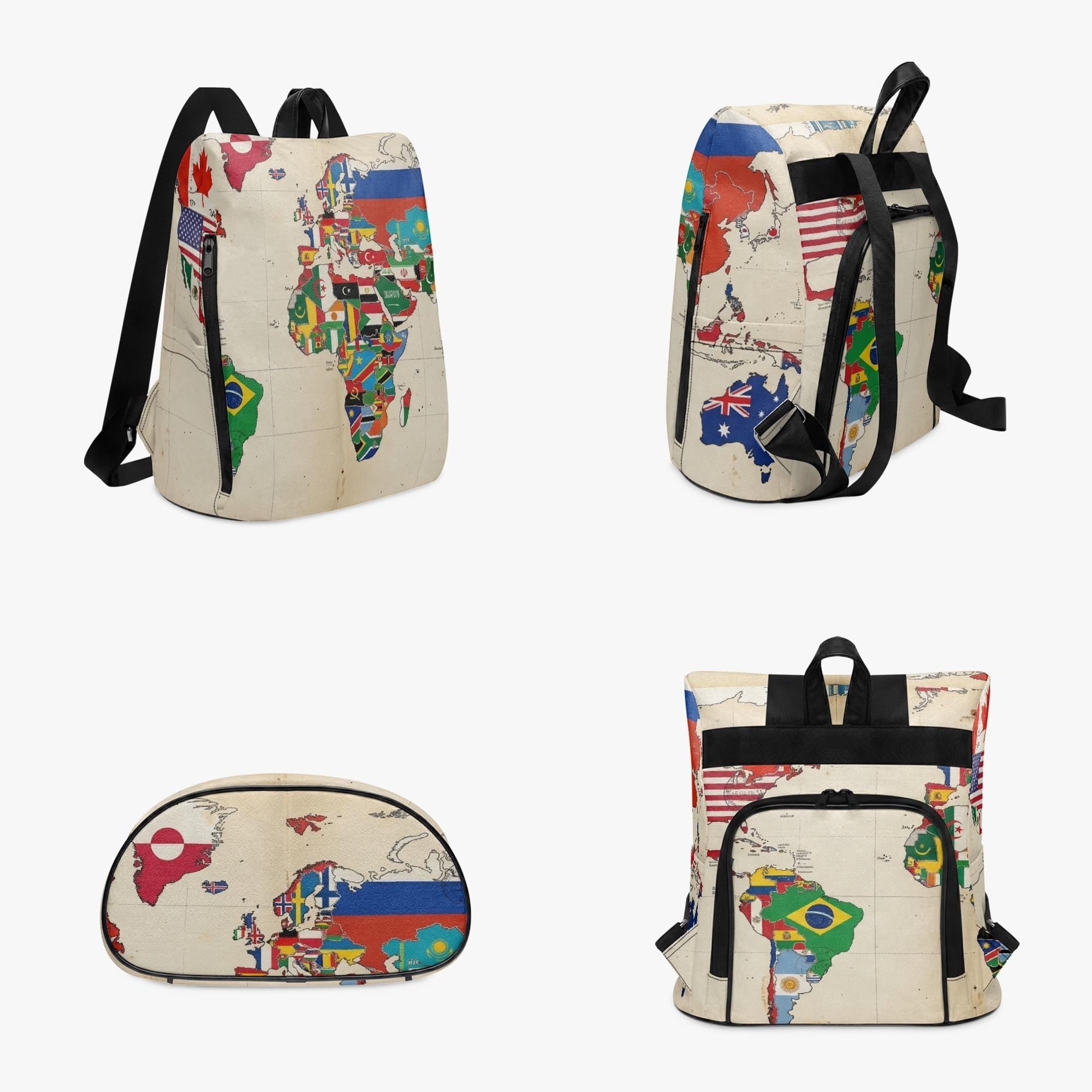 The Global Traveler: National Flags World Map Printed Backpack