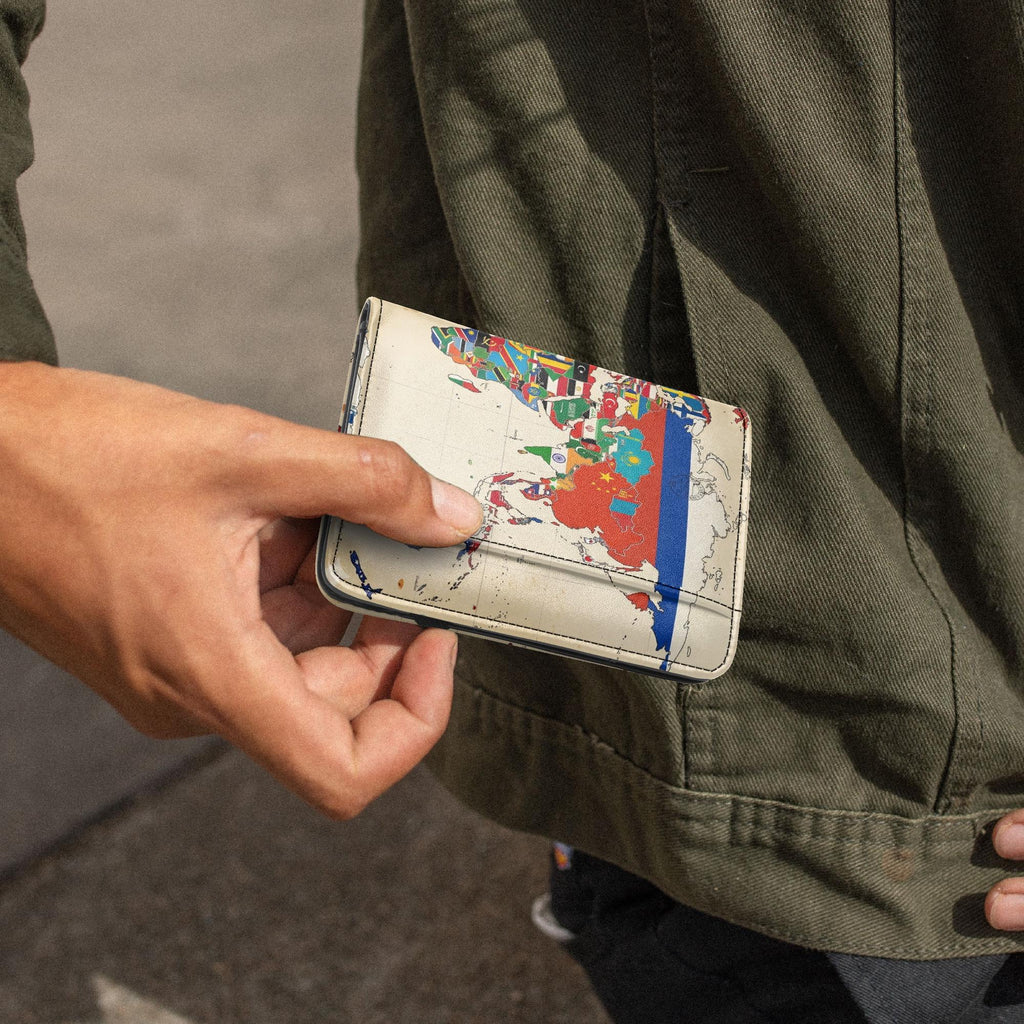 World Flag Map Leather Passport Wallet