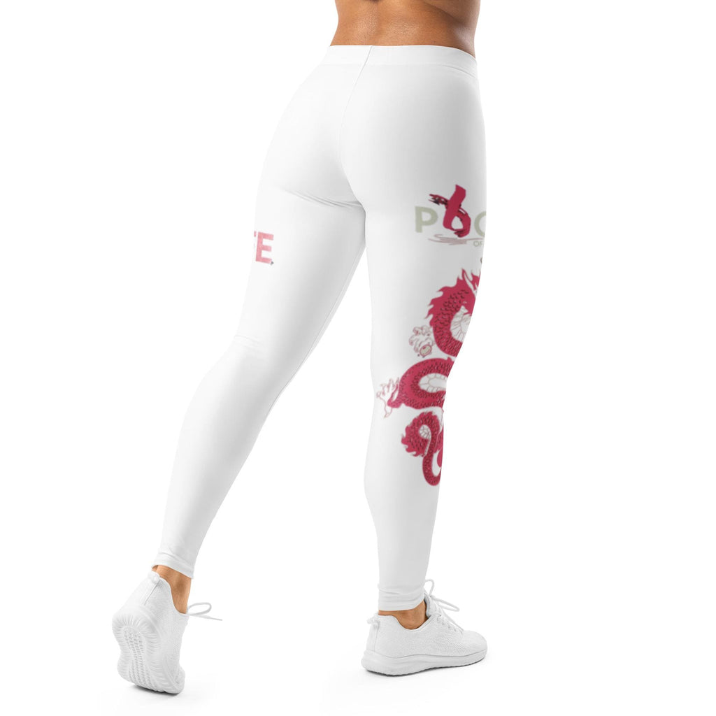 White Dragon Athletic Leggings, Breast Cancer Awareness Ribbon, Survivor Support Gear